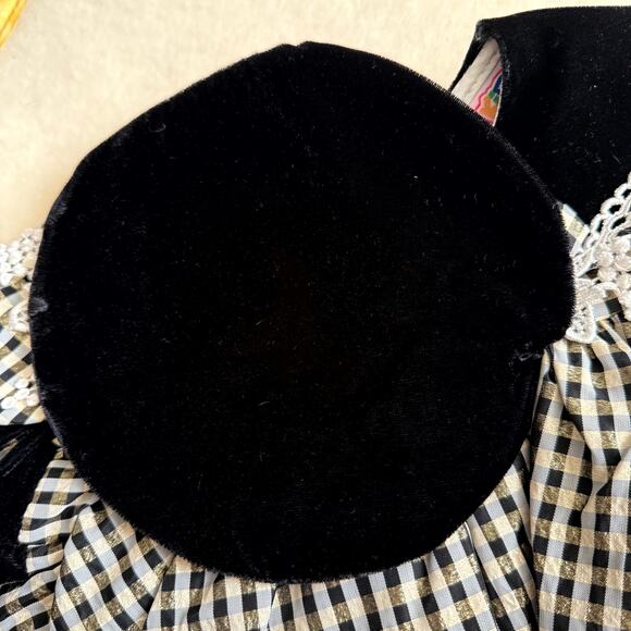 Vintage 90s Joy Kid Dress Set Girls 18M Black White Gold Check Lace Bow Hat - Picture 5 of 10